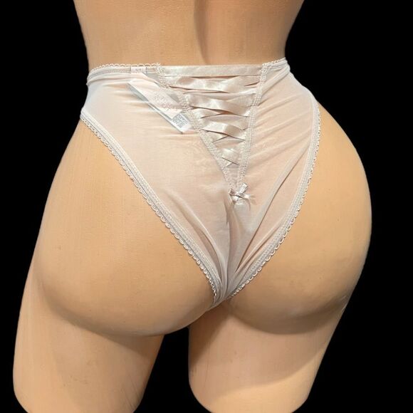 Victorias Secret Dream Angels Sexy Sheer Mesh Lace-up Brazilian Slip panty beige - Picture 4 of 4